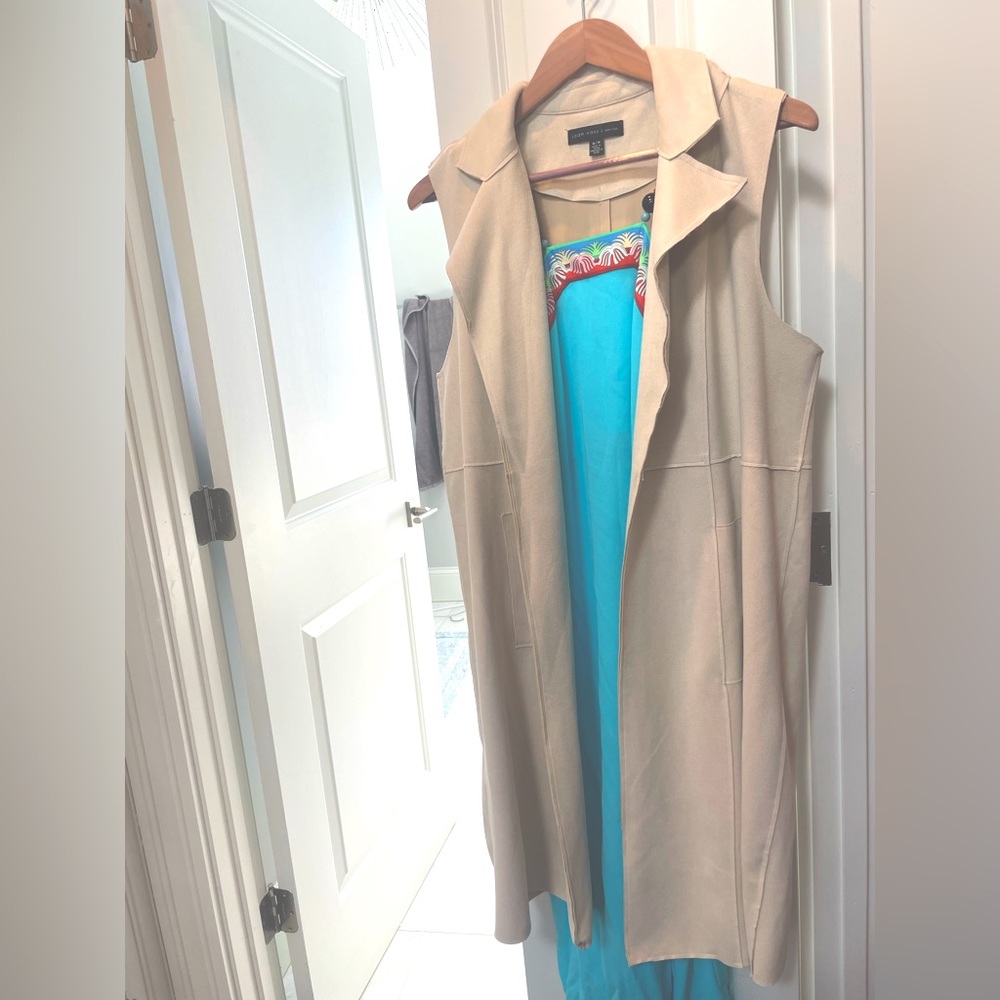 Suede tan sleeveless vest blazer coat